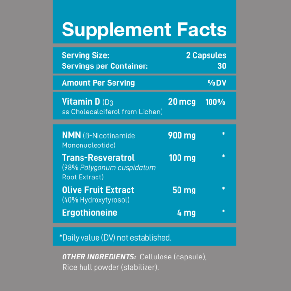 Youngr NMN supplement facts and ingredients panel