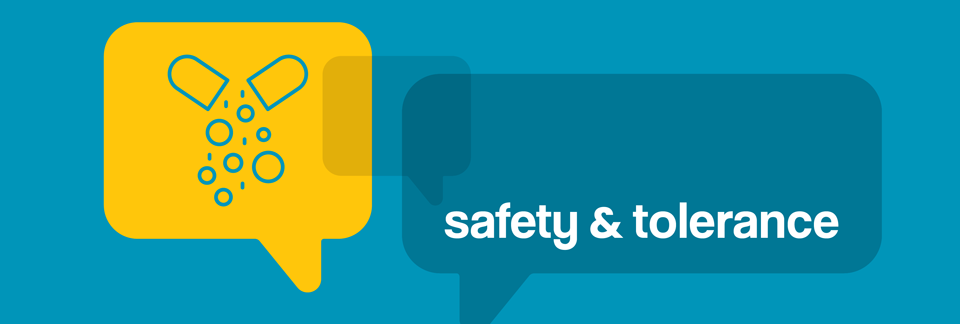 Speech-bubble graphic about creatine safety and tolerance with capsule icons